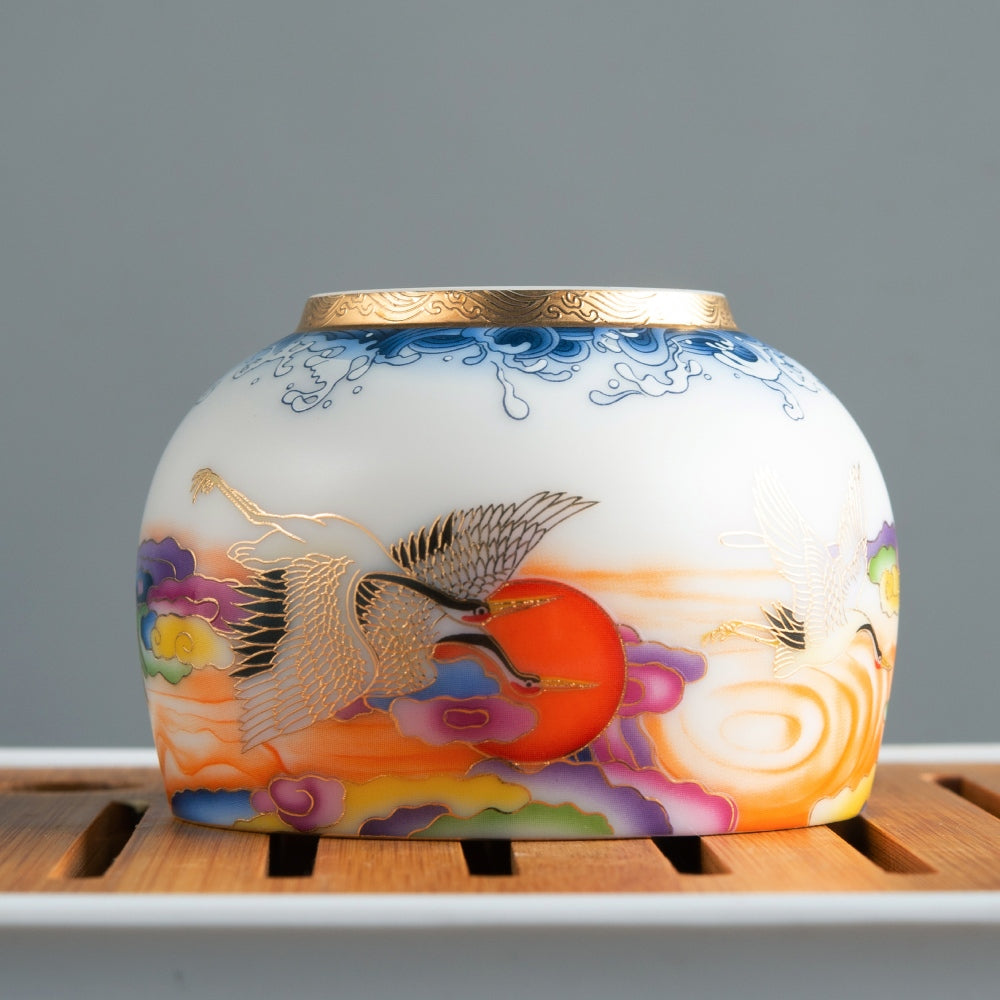 Crane Tea Cup - Mutton Fat Jade Porcelain