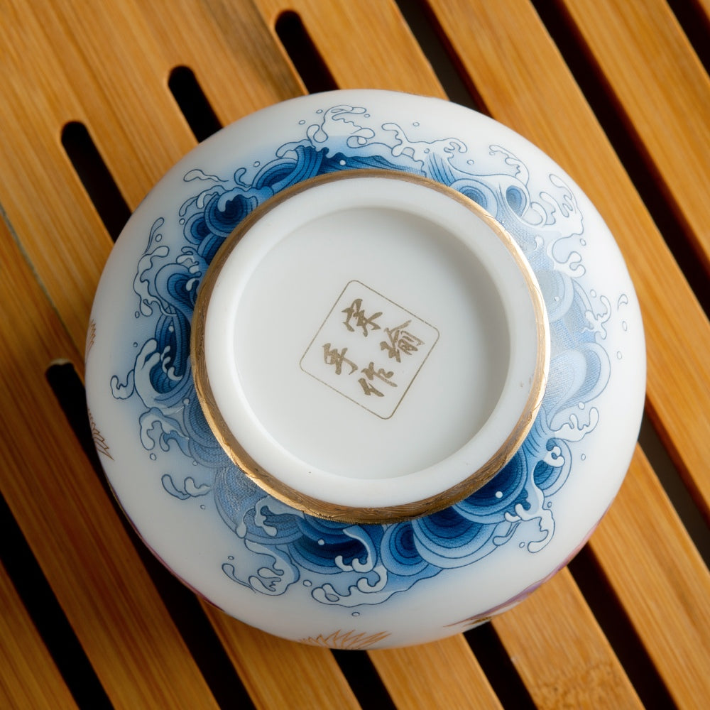 Crane Tea Cup - Mutton Fat Jade Porcelain