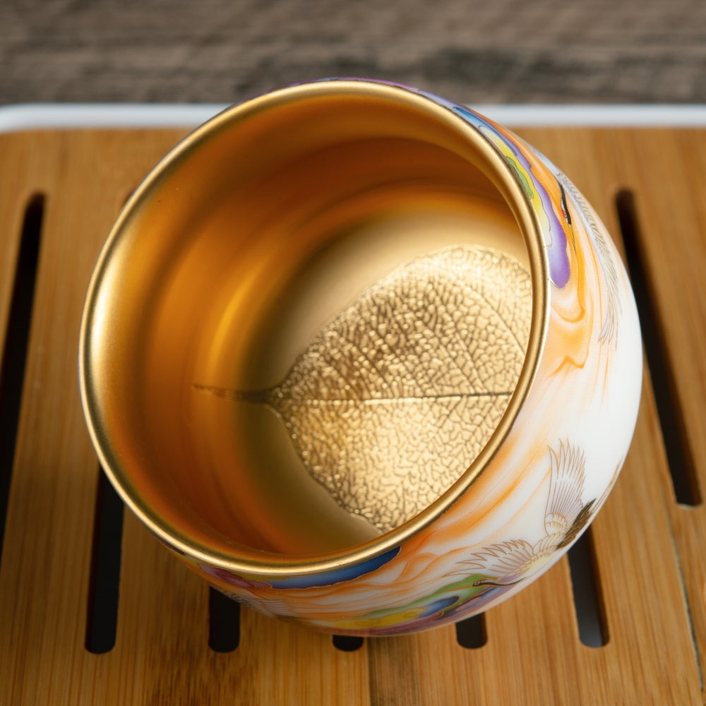 Crane Tea Cup - Mutton Fat Jade Porcelain