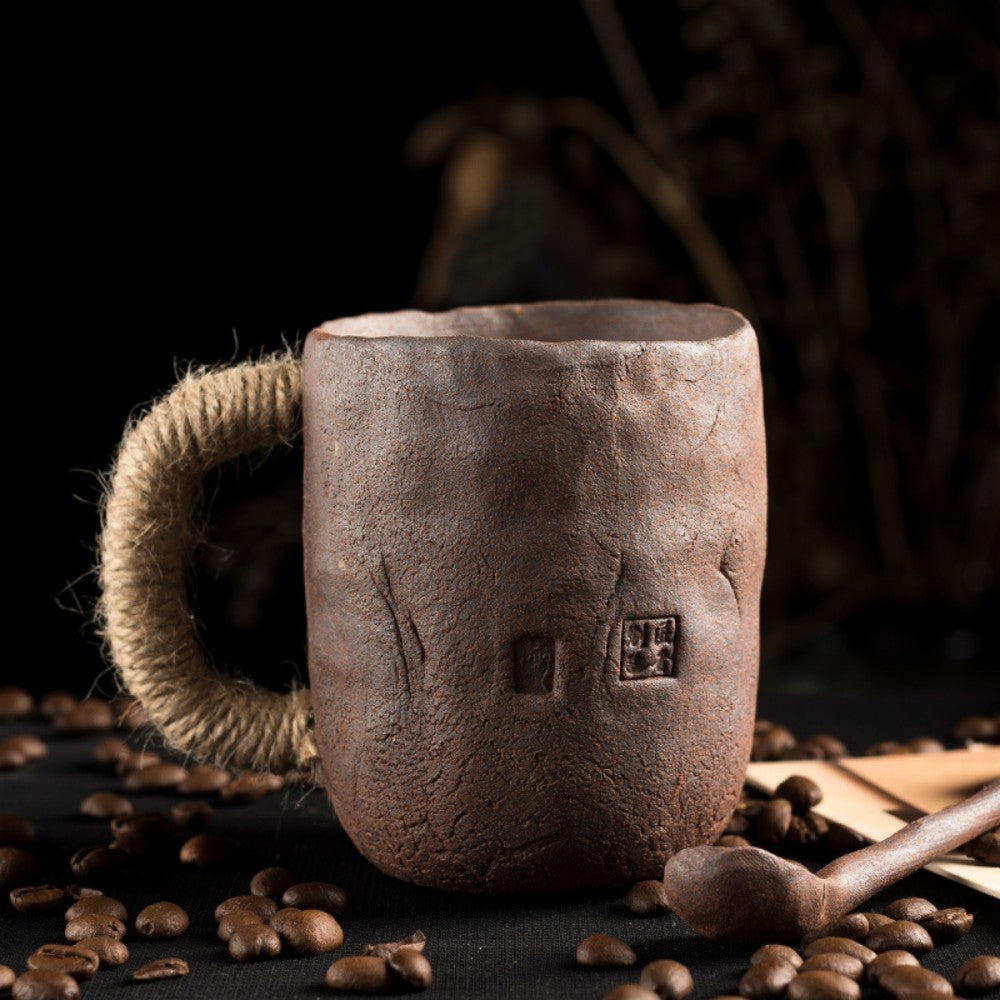 Classical Handmade Rough Ceramic Mug of Natural Elegance
