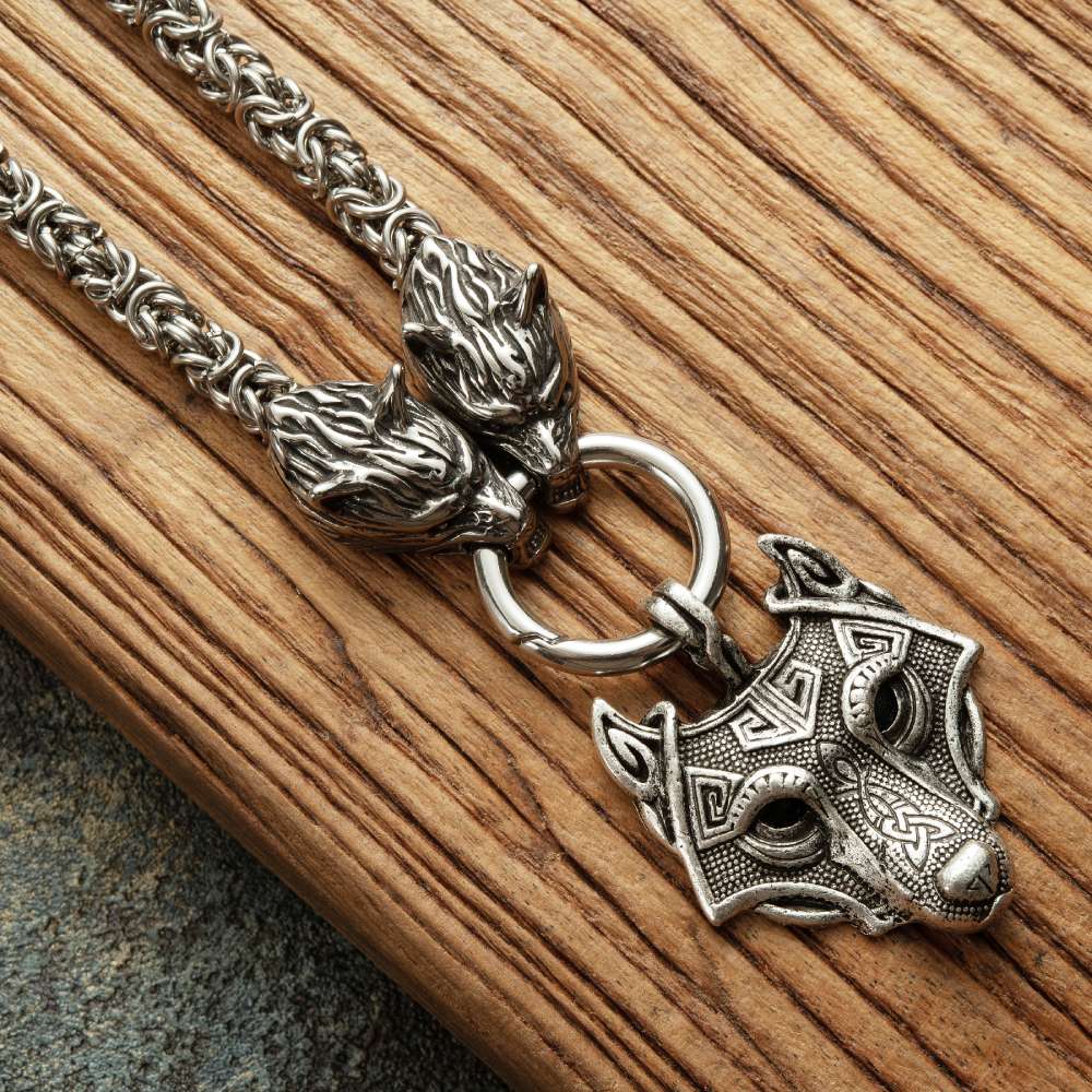 Vikings Wolf Head Necklace Stainless Steel Pendant Necklace