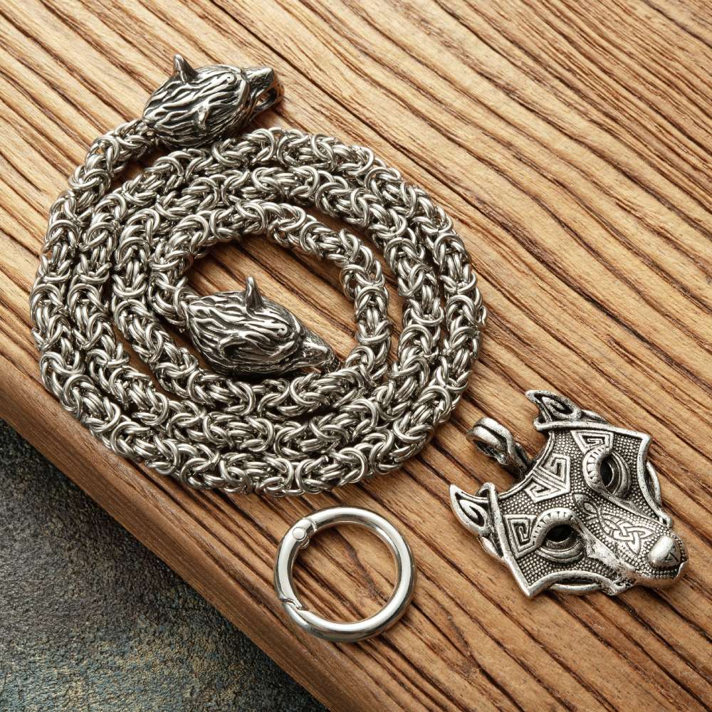 Vikings Wolf Head Necklace Stainless Steel Pendant Necklace
