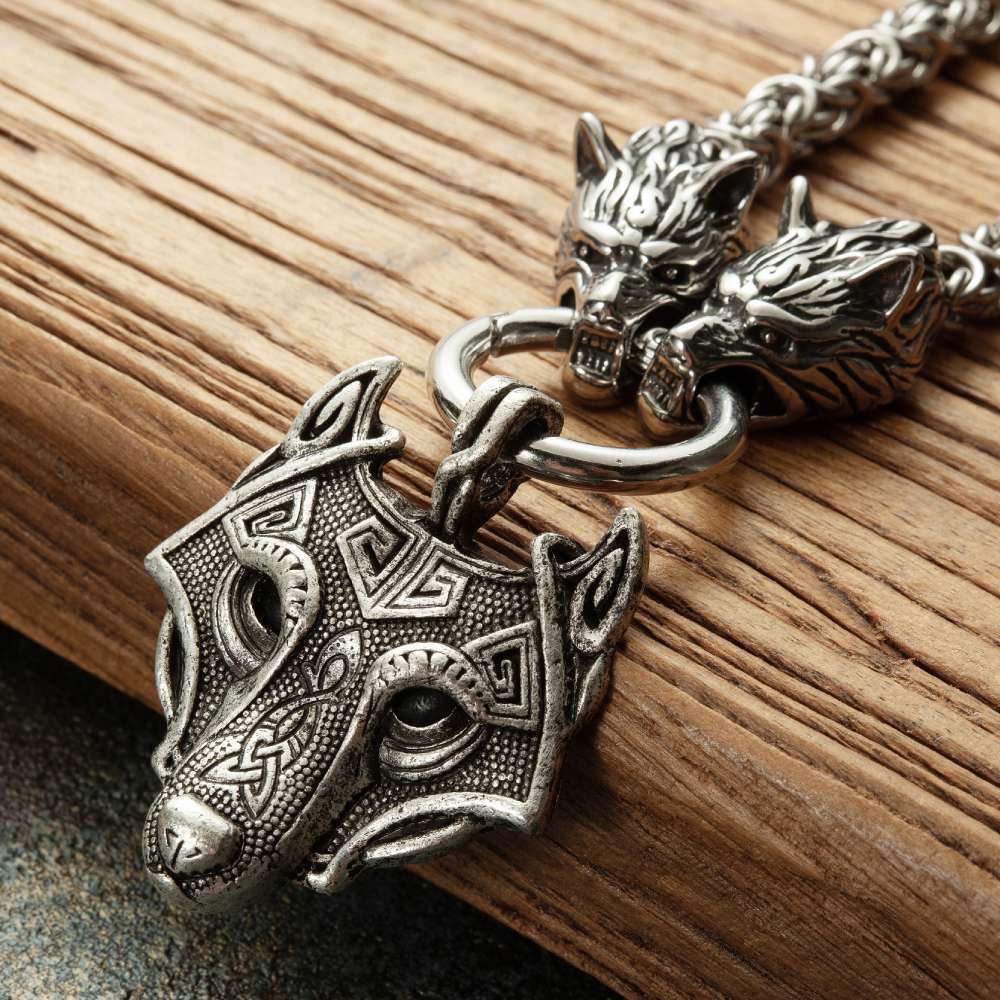 Vikings Wolf Head Necklace Stainless Steel Pendant Necklace