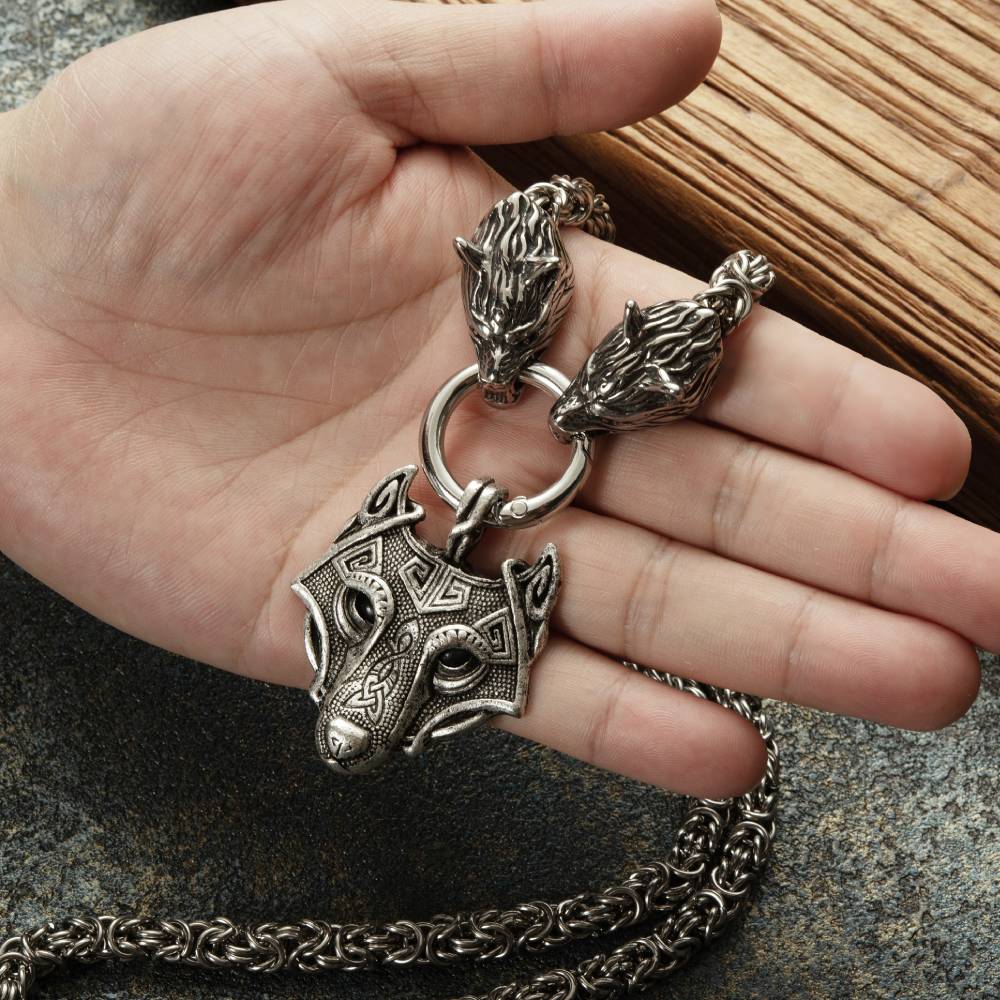 Vikings Wolf Head Necklace Stainless Steel Pendant Necklace