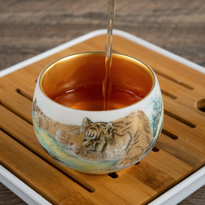 Tiger Tea Cup - Mutton Fat Jade Porcelain