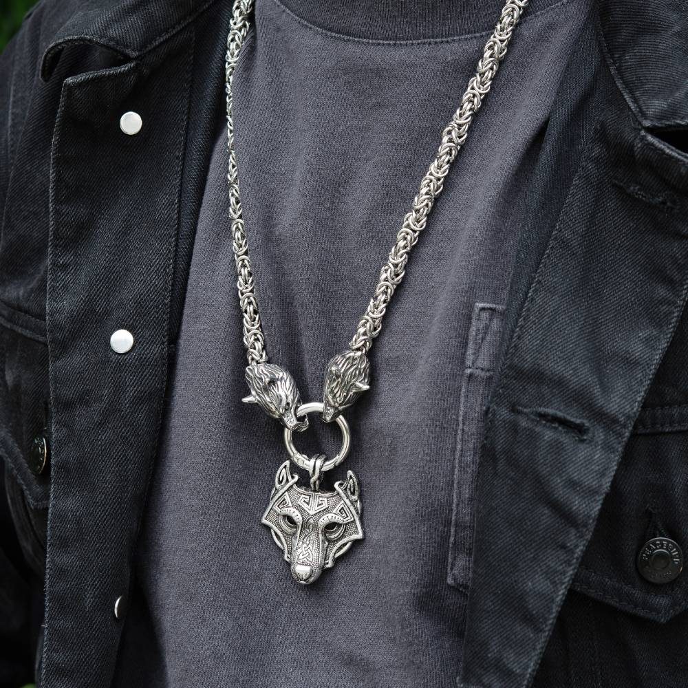 Vikings Wolf Head Necklace Stainless Steel Pendant Necklace